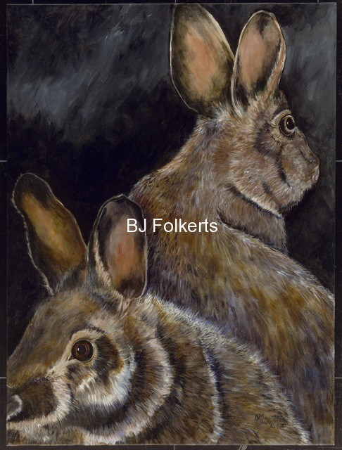 PAIR OF RABBITS/ BLACK GROUND